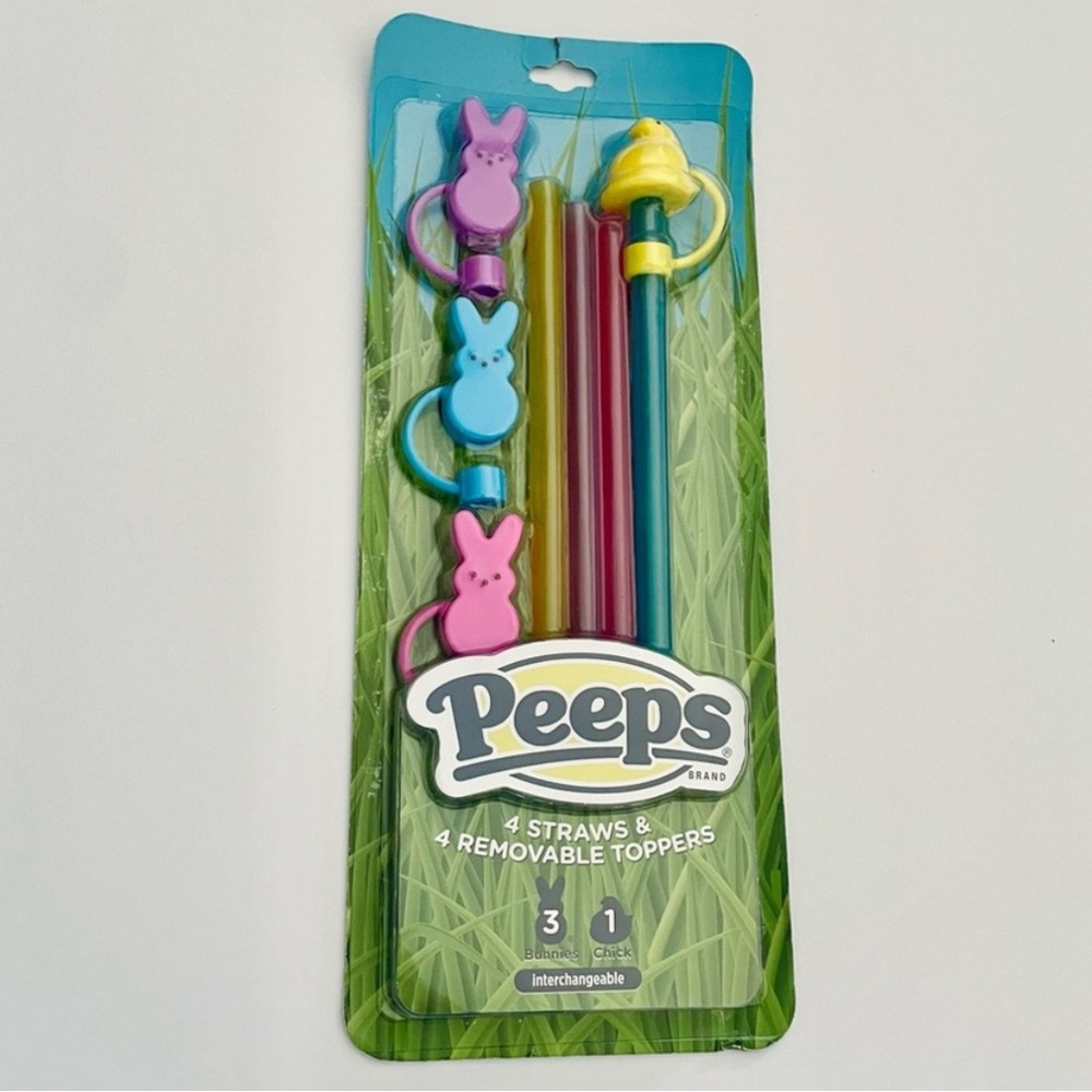 Peeps 4-pack bunny & chick straws and toppers, pink, purple, yellow and blue NWT
